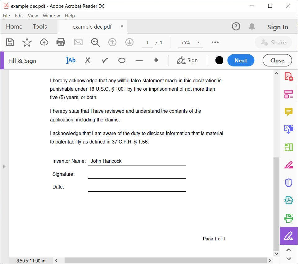 Signing while Social Distancing | IP Law Firm | Harness IP Inventor Declaration Electronic Signature 6 | Intellectual Property Law Firm | Harness IP